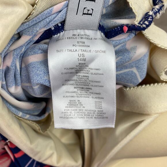 Eloquii Blue&Pink Flamingo Print One Piece Swimsuit Sz.14W - Picture 13 of 16